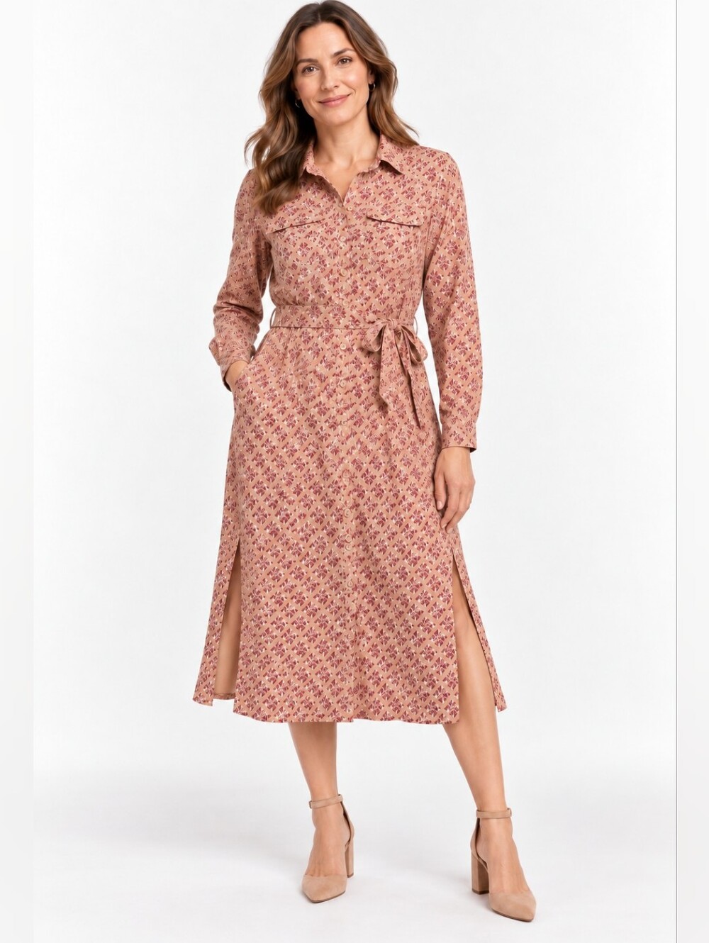 J.Crew Women’s Size M Geometric Print Button-Front Belted Midi Shirt Dress
